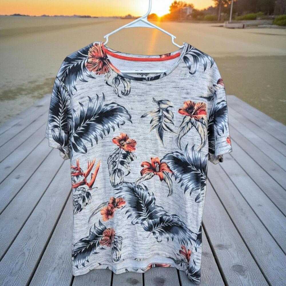 Craft + Flow Voyage Men's XL heather gray Floral All Over Print T-Shirt surf